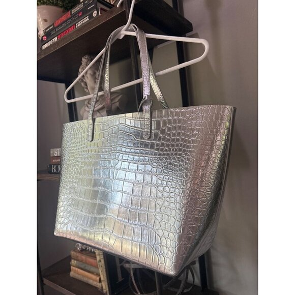 Mansur Gavriel Large Metallic Croc Tote Silver Womens Size OS - Picture 8 of 15